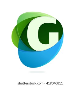 G letter with green leaves and blue drops. Vector design template elements for your eco application or corporate identity.