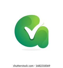 G letter green logo with check mark inside. Perfect for approve labels, quality print, verification posters etc.