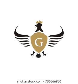 G letter heraldic logo vector illustration with wings gold color 
