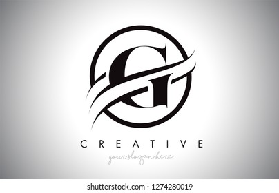 G Letter Icon Logo Design with Circle Swoosh Border and Black Colors. Creative G Design Vector Illustration.