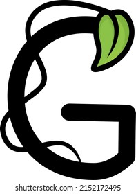 G letter initial with leaf illustration, icon, logo, and cartoon vector