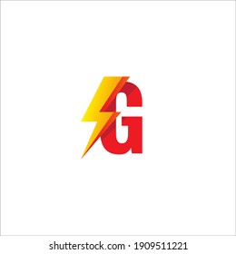G Letter Initial Logo Design Template. Alphabet with Thunder Shape Logo Concept. Hot Red and Yellow Orange Gradation Color Theme. Isolated On White Background