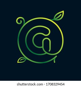 G letter leaf logo in a circle. Impossible one line style. Perfect green icon for environment labels, landscape posters and garden identity, etc.