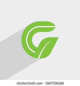 G Letter Leaves with Shadow Flat Logo Design. G Letter Logo on White Background Vector Template