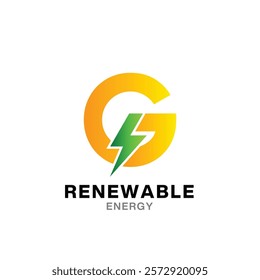 G letter and lightning on the dark background. G monogram. Power and energy technology.