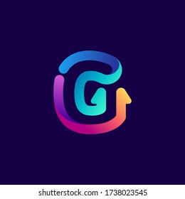 Logo de la letra G con flechas. Fuente de gradiente brillante vectorial para etiquetas deportivas, titulares de apuestas, afiches multimedia, tarjetas de visita, etc.