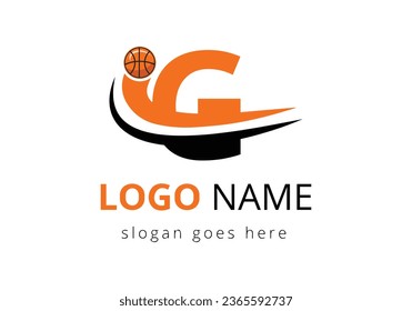 G Letter Logo With Basketball Ball. Sports Symbol Vector Template Design