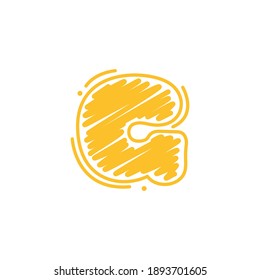 G letter logo in childish wax crayons scribbles style. Bright colorful font for cute kids identity, funny craft package, vibrant poster, etc.