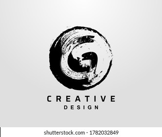 G Letter Logo With Circle Grunge Element. Retro Circle Splatter logo design template.