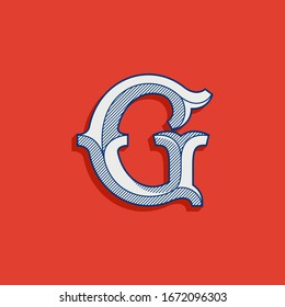 G letter logo in classic sport team style. Vintage slab serif font with lines shadow. Perfect for victorian identity, luxury package, retro book, western diploma, etc.