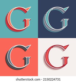 G letter logo in classic three-dimensional style. Perfect for creating classical college or sports printing, retro design, clothing embroidery, unique packaging, vintage header, luxury identity