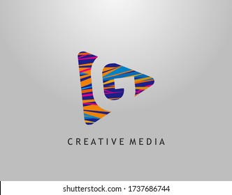 G Letter Logo. Colorful Pop Art Strip on PLay Icon Perfect for Cinema, Movie, Music,Video Streaming Concept.