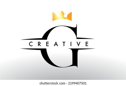 G Letter Logo with Creative Crown Design Icon and Golden Colors Vector Illustration