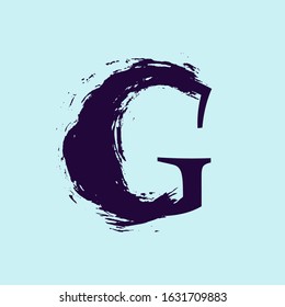 G letter logo. Custom serif style lettering with hand drawn brush stroke. Classic vector font for your fashion poster, jewelry badge, vintage banner, boutique card etc.