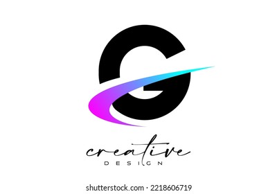G Letter Logo Design with Creative Purple Blue Swoosh. Letter g Initial icon with curved shape vector illustration.