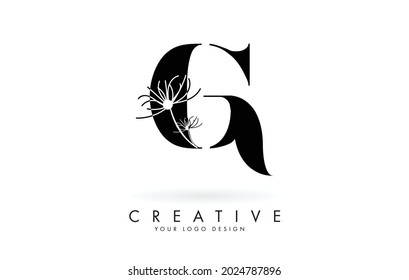 G letter logo design with elegant and abstract flowers vector illustration. Creative icon with letter G.