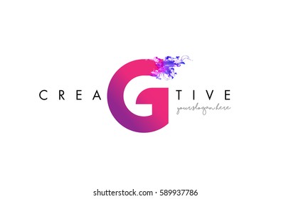 G Letter Logo Design with Ink Cloud Flowing Texture and Purple Colors.