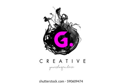 G Letter Logo Design with Ink Cloud Flowing Texture and Purple Colors.