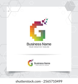 G letter logo design in modern triangle pixel style. Colorful letter G with mosaic and geometric shape.