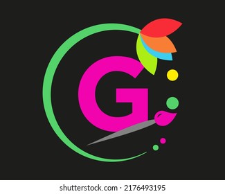 G Letter Logo Design mehrfarbig mit Rundrahmen.