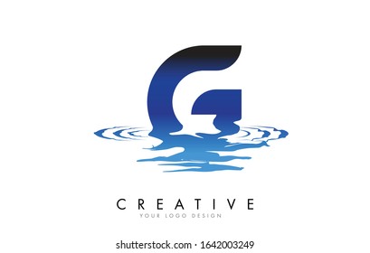 G Letter Logo Design with Water Effect and Deep Blue Gradient Vector Illustration. Template G-brand-name companies.