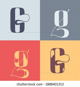 G letter logo with elegant line decoration. Four style serif font set. Vector vintage icon perfect to use in any alcohol labels, glamour posters, luxury identity, etc.