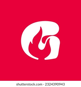 G letter logo with fire flames. Negative space vintage icon. Burning fast speed emblem. Vector for sport team wear, danger race posters, victory identity, camping labels, motorcycle customize company.