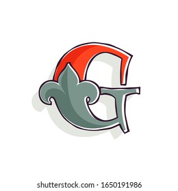 G letter logo with french lily and offset printing effect. Premium vector serif typeface for retro identity, victorian package, antique book, premium diploma, etc.