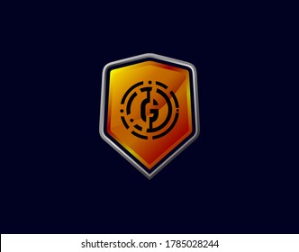 G Letter Logo With Gear Circle Pixel and Modern Shield Design. Security G Icon Protection Design Template.