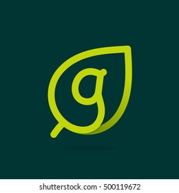 G letter logo in green leaf. Line style icon. Vector ecology elements for posters, t-shirts and cards.
