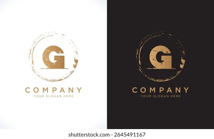 G Letter Logo With Grunge Round Shape. Modern Unique Creative G Logo Design Vector Template. Elegant Identity Design In  Gold Color.