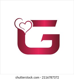 G letter logo with heart icon, valentines day concept