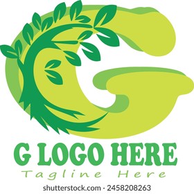 G letter logo with leaf tree green typography minimal logo