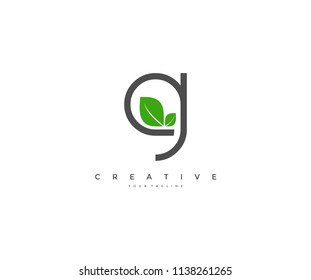 G Letter Logo with Leaf Vector Icon