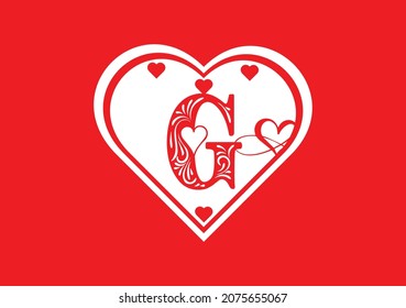 G letter logo with love icon, valentines day design template