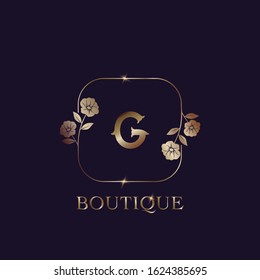 G Letter Logo Luxury Boutique, vector design concept floral flower frame for  fashion or boutique business.
