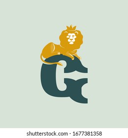 G letter logo with lying lion. Vector serif font perfect for premium labels, vintage posters and real estate identity, etc.