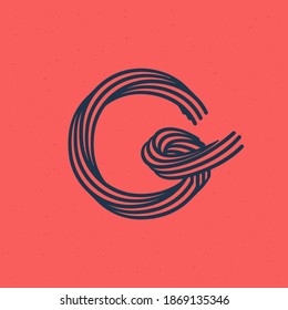 Logo de la letra G hecho de cinco líneas paralelas con textura de ruido. Estilo de forma imposible. Fuente vectorial vintage para las etiquetas boutique, titulares elegantes, afiches de joyería, tarjetas de boda, etc.