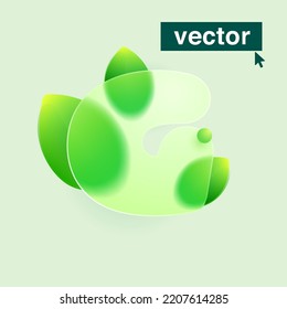 G letter logo made of green leaves under mate glass. Realistic Glassmorphism style. Vector blurry translucent icon. Eco transparent emblem for agriculture advertising, waste recycling, healthy food.