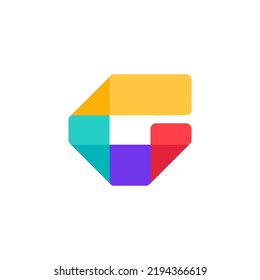 G letter logo made of overlapping lines. Vector paper multicolor origami style icon. Perfect for colorful applique art, children design, vibrant advertising, mosaic packaging, multimedia identity.