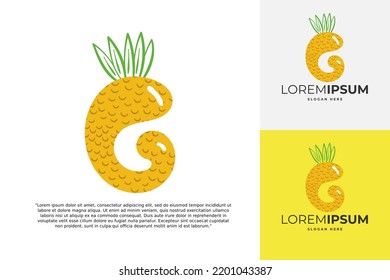 G letter logo made of pineapple. Fruit handmade calligraphy for agricultural identity, restaurant cards, kids t-shirt, summer prints, etc