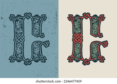 G letter logo in medieval knots lines style. Dim colored drop cap icon. Engraved barbarian emblem. Vintage illuminated initials. Perfect for vintage premium identity, Celtic posters, luxury packaging.
