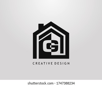 G Letter Logo. Minimalist house shape with negative G letter, Real Estate Building Icon Design.