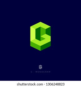 G Letter. G logo. G monogram.  Letter C like a green crystal. Web, digital, sport, network, building, communication icon. Technology.