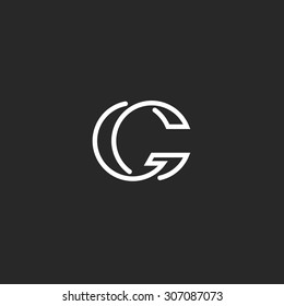 G letter logo monogram, mockup elegant black and white graphic thin line style hipster GG emblem, business card template