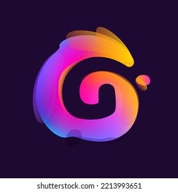 G letter logo in multicolor gradient splash blot. Negative space splash icon. Motion style rainbow glossy emblem. Perfect for cute app, modern nightlife design, vibrant advertising.