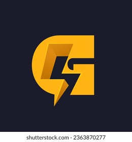 G letter logo with negative space lightning. Flash vector monogram. Electric bolt icon. Perfect type for energy labels, superhero t-shirt print, rock music posters, delivery art, electromobile adv.