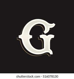 G letter logo with old serif on the dark background. Vintage vector typeface for labels, headlines, posters, cards etc.