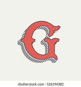 G letter logo. Retro western alphabet with line texture. Slab serif font. Vector vintage typography for your posters, sportswear, club t-shirt, banner, etc.