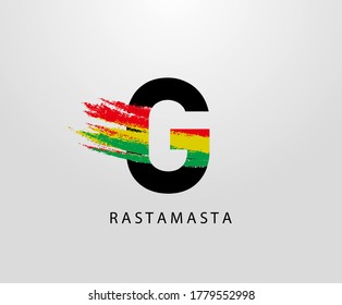 G Letter Logo mit Splatter und Rasta Farbe. Letter G Reggae